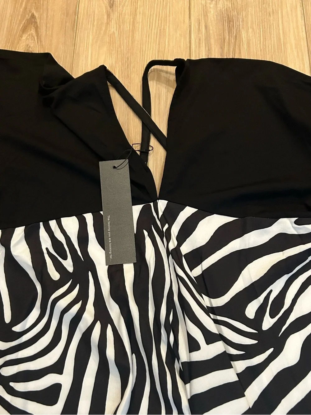 S-DEER Zebra Print Asymmetrical Maxi Dress Open Back Rhinestone